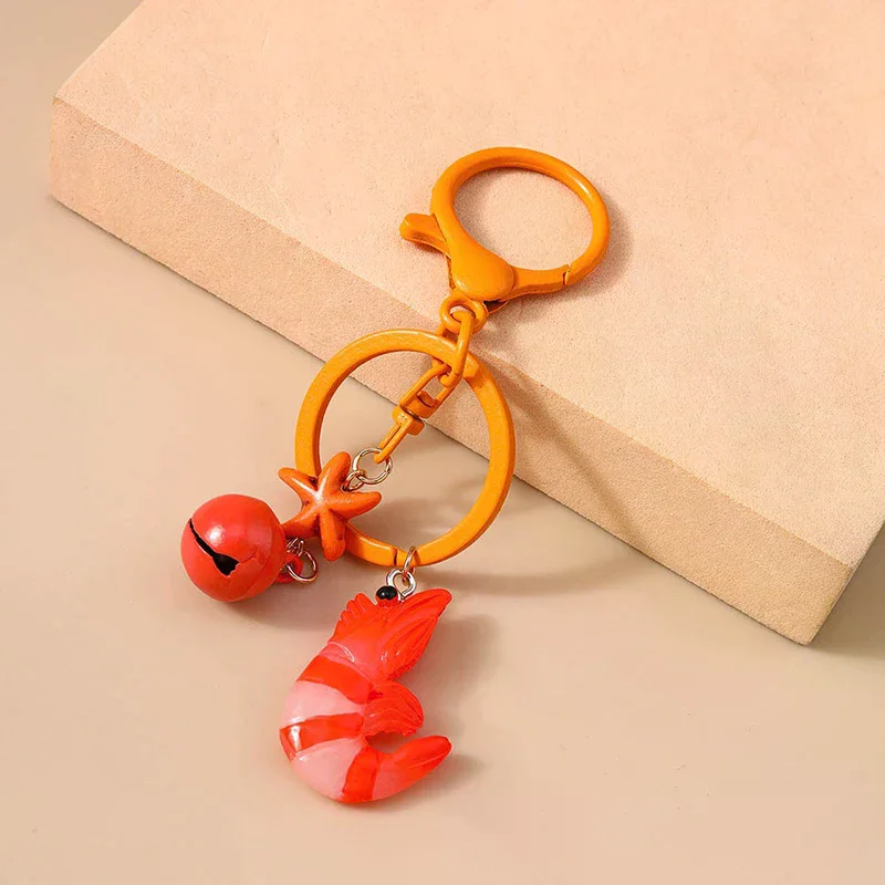 Cute Resin 3D Shrimp Keychain Simulation Food Key Ring Pendants For Women Girls Handbag Decor DIY Handmade Jewelry Gifts