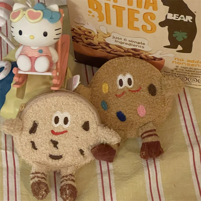 Cartoon Cookies Coin Purse Portable Card Bag Lipstick Bag Plush Small Wallet Keychain Bag Pendant Headset Storage Bag Student