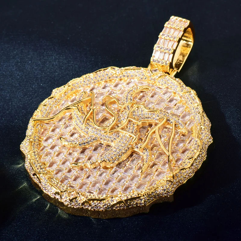 

Hip Hop 5A+ Cubic Zirconia Bling Iced Out Round Pendants Necklaces for Men Rapper Jewelry Rose Gold Silver Color