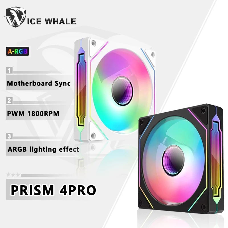 ICE Whale PRISM 4 PRO Ventilador con cubierta de PC 120mm PWM 800-1800RPM Espejo infinito ARGB Sincronización de la placa base Ventilador enfriador