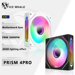 BUZ Balina PRISM 4 PRO PC Kasa Fanı 120mm PWM 800-1800 RPM Sonsuz Ayna ARGB Anakart Sync CPU Soğutucu Fan Ventilador