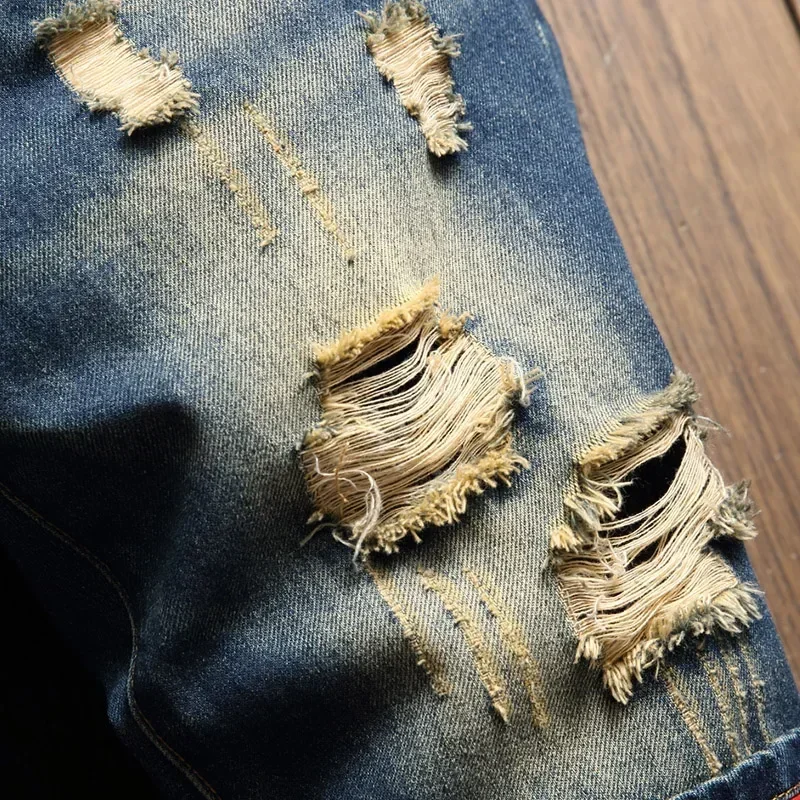 2023 Sommer zerrissene Jeans shorts Herren Viertel hose lose große mittelgroße Modemarke Persönlichkeit Bettler hose