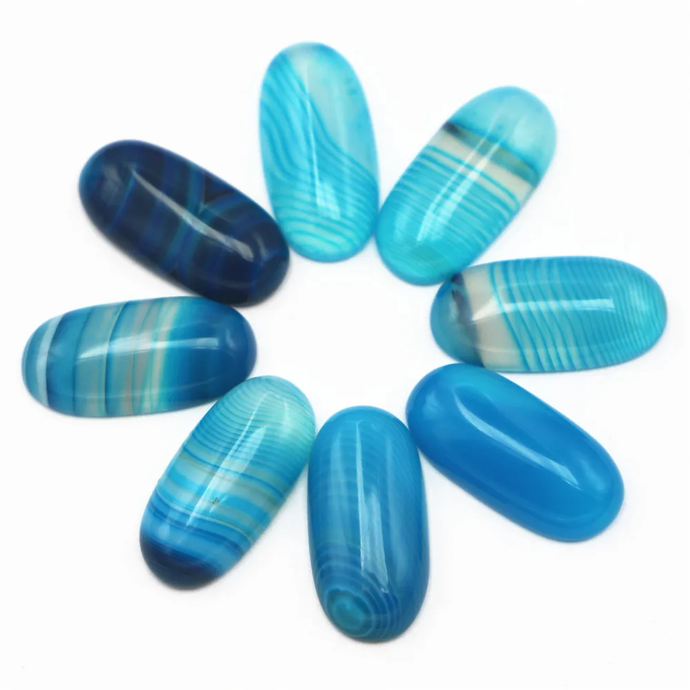 

30x15mm Natural Stone Lake Blue Striped Agate Oval Cabochon Setting Bead Fit DIY Pendant Jewelry 20Pcs Wholesale Free Shipping