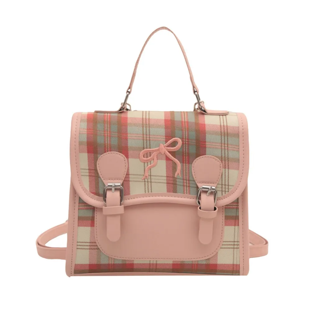 

Cute PU College Style Backpack Plaid Handbag Grid Bow Backpack Shoulder Bag Teens School Bag Students