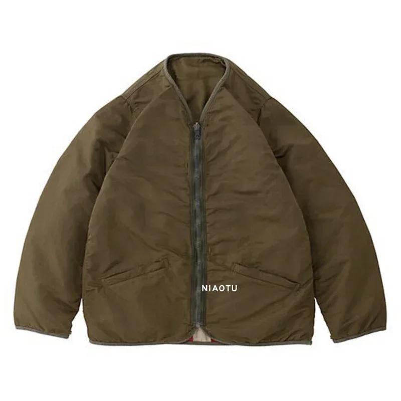 22aw خمر سستة الخامس الرقبة شريط الرجال والنساء سترة اللون مطابقة عارضة فضفاض تنفس معطف أخضر أسود وردي