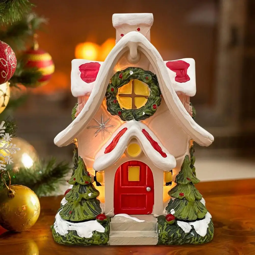 Resin Incense Holder Illuminated Incense Burner Winter Cabin Resin Incense Burner with Light Snow Roof Xmas Tree Desktop