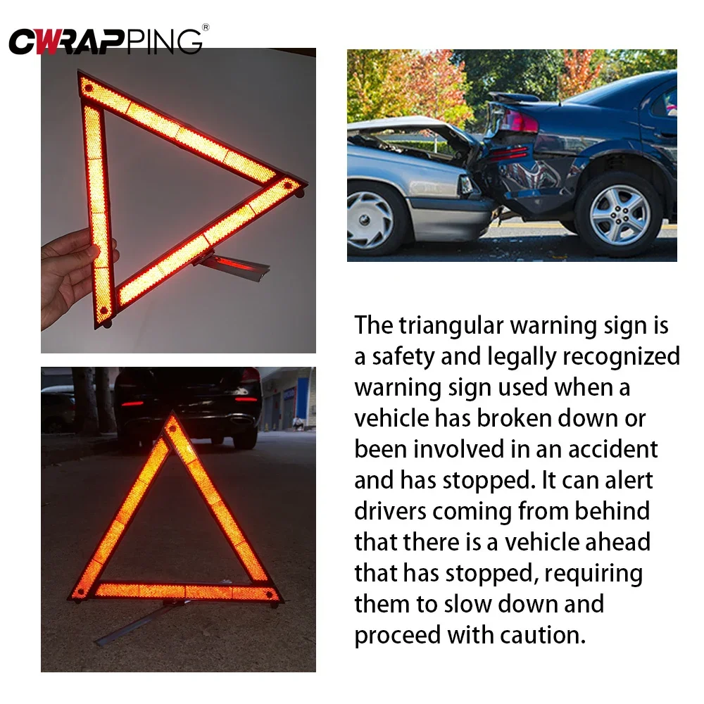 Car Triangle Reflective Warning Tripod Foldable Emergency Breakdown Warning Triangle Red Reflective Safety Hazard for Car Tripod