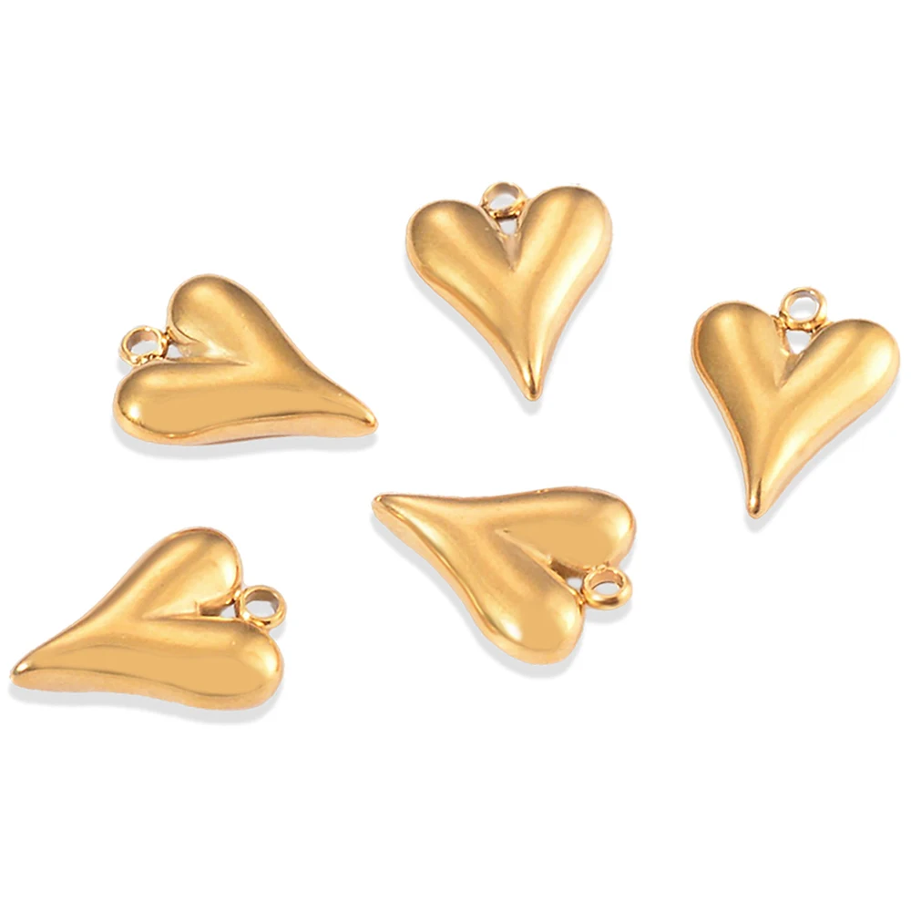 5pcs Stainless Steel Gold Plated Hollow 3D Heart Charm Pendants for Women Necklace Bracelet DIY Jewelry Making Findings Supplies