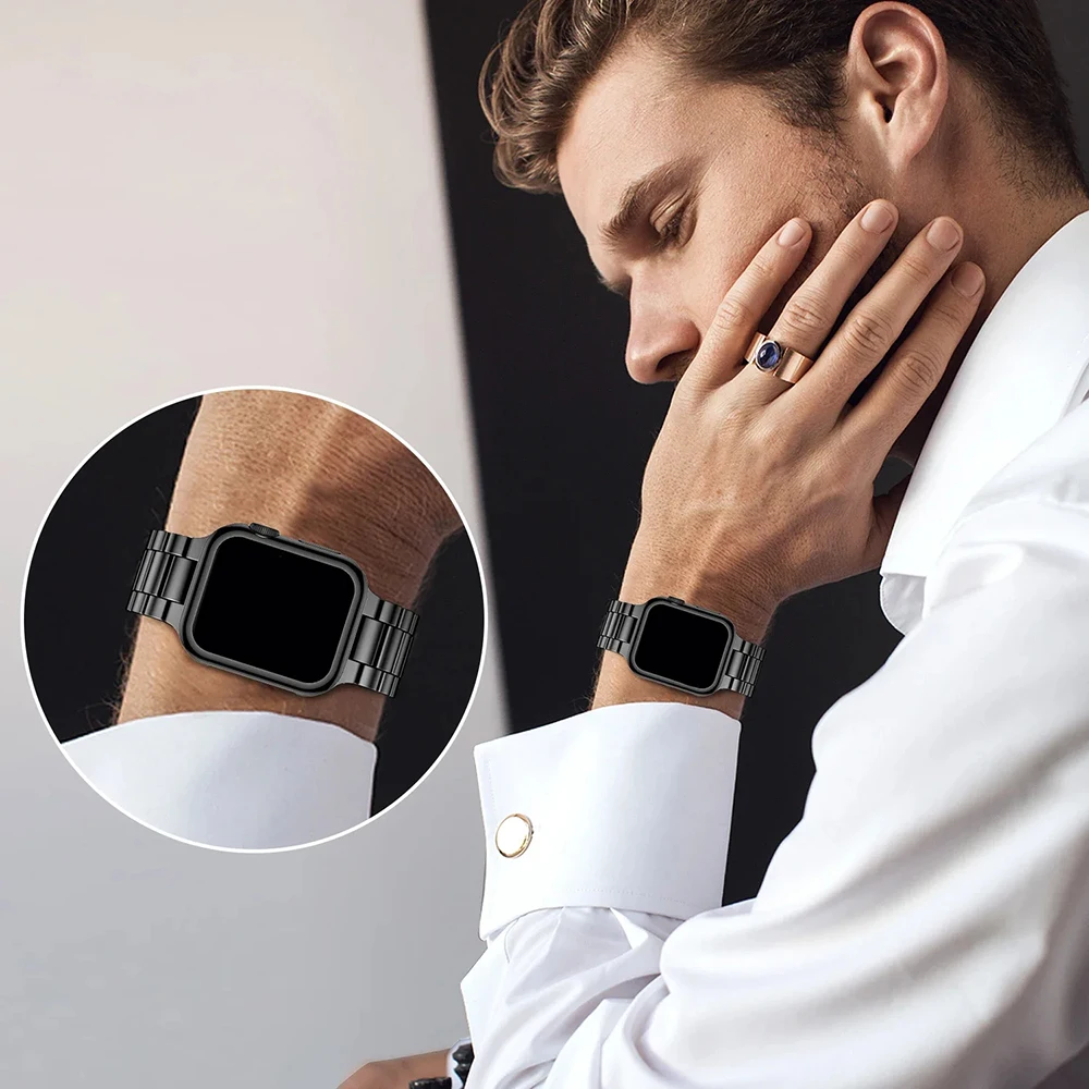 Stainless Steel Strap+Ultra case For Apple Watch Band 45mm 41mm 40mm 44mm Watch Strap Metal Bracelet For Iwatch Series 9 8 7 6 5