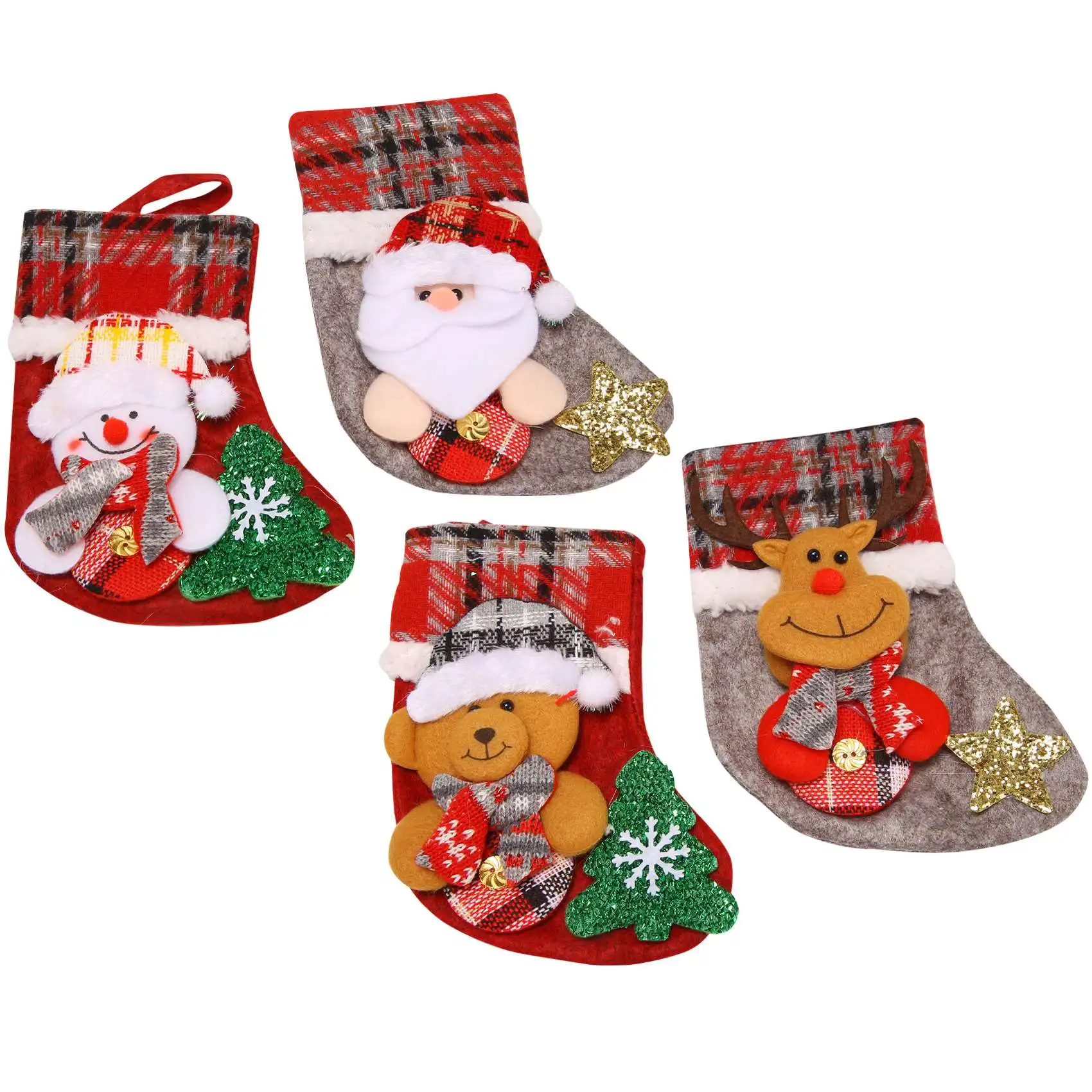 Santa Snowman Reindeer Hanging Stocking for Home Decor Set Creative Doll Christmas Socks Gift Bag Pendant Decorations