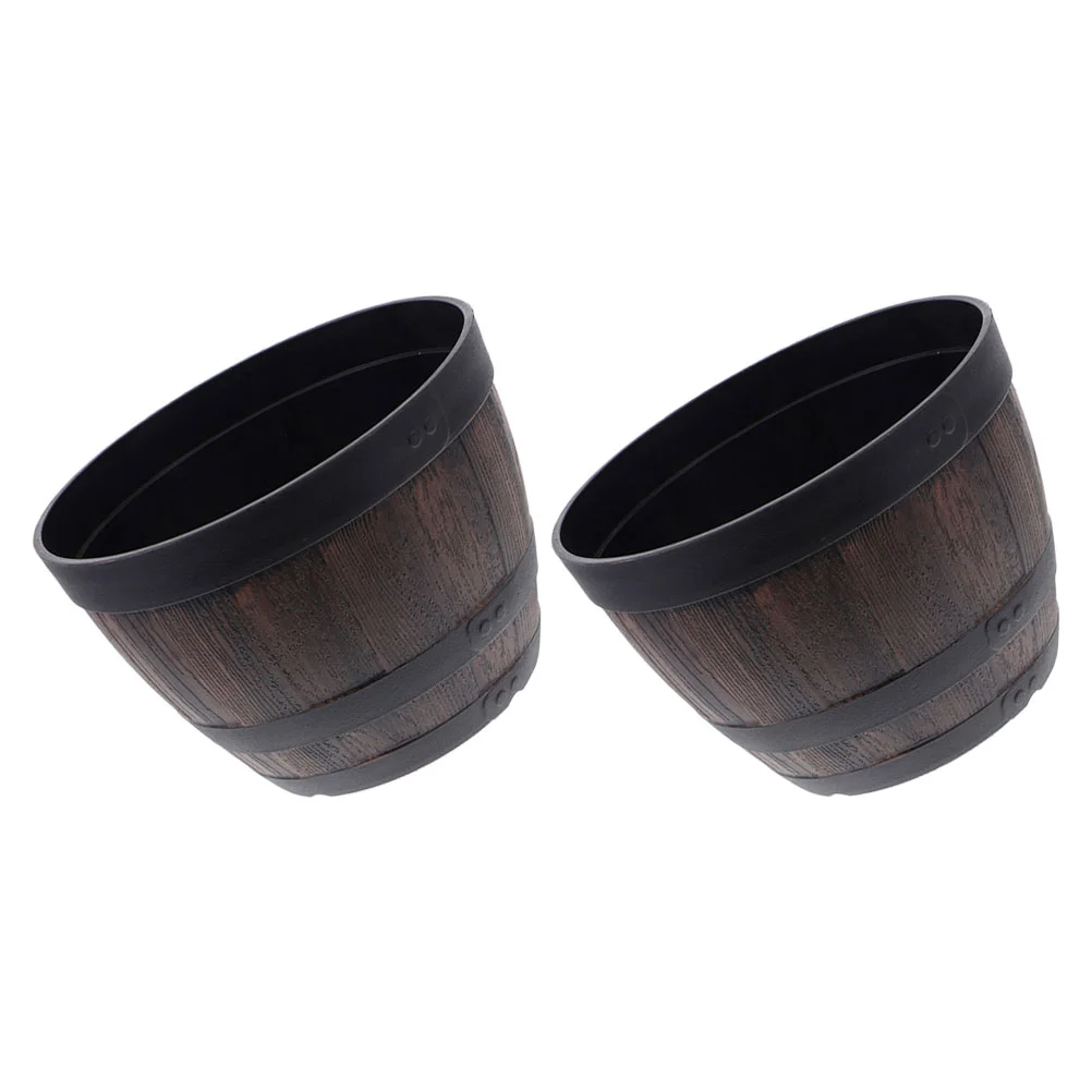 

2 Pcs Wooden Bucket Flowerpot Round Garden Planter Barrel Planters Outdoor Pots Patio Plastic Vintage