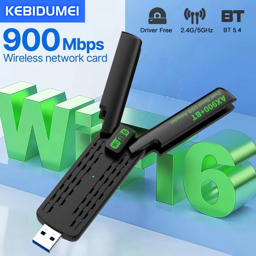 

Сетевая карта Wi-Fi 900 Мбит/с 2,4G 5 ГГц Bluetooth 5,4 Wi-Fi6 Dongle AX900 USB 4-антенный беспроводной приемник для ПК, ноутбука, драйвер бесплатно