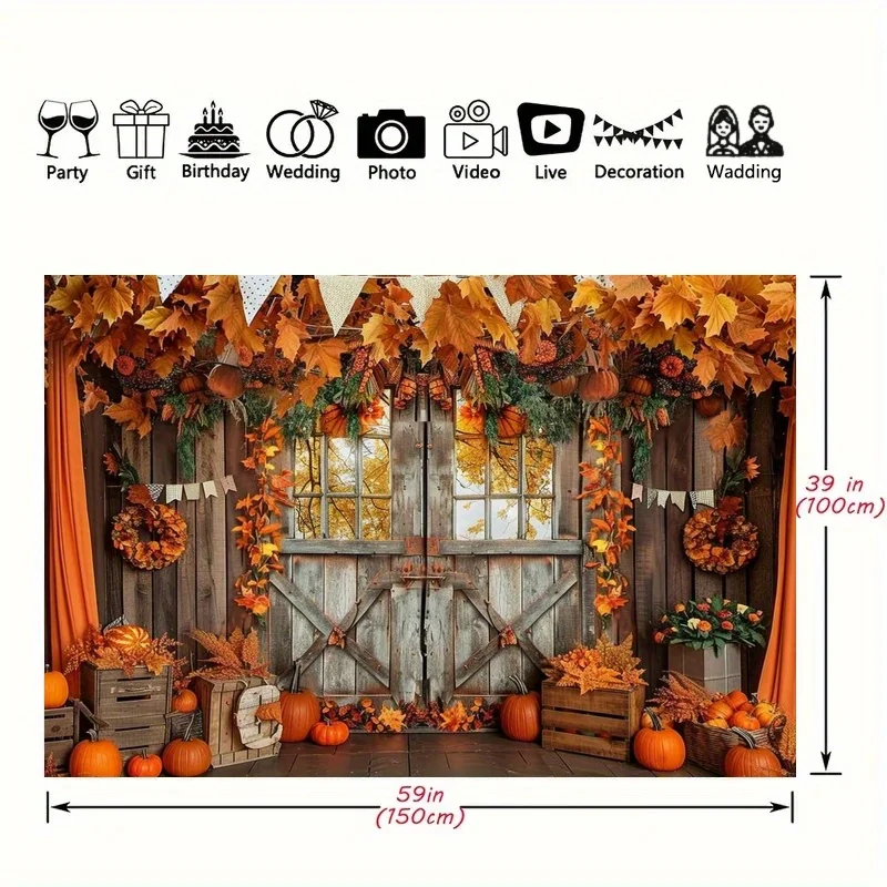 1pc Autumn Background Polyester Autumn Harvest Pumpkin Photo Background Used for Thanksgiving Party Decoration