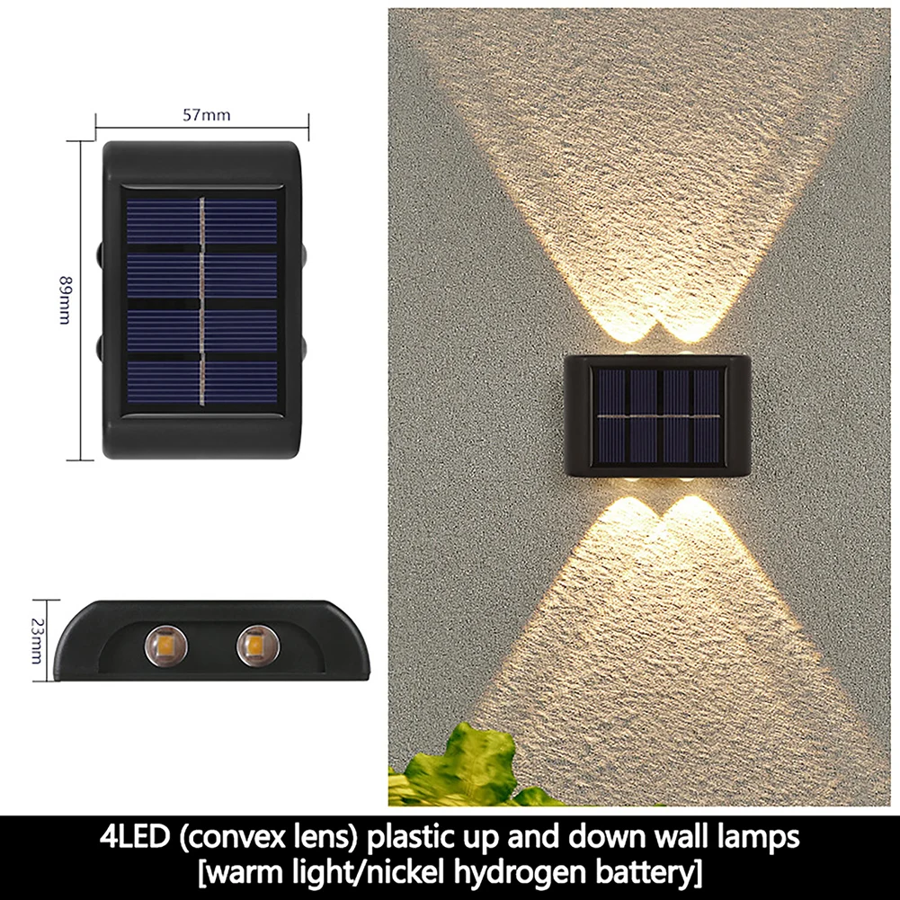 2pcs Solar Wall Lights UP Down Illuminate Outdoor IP65 Waterproof Led Solar Fence Lamp Decor For Home Garden Porch