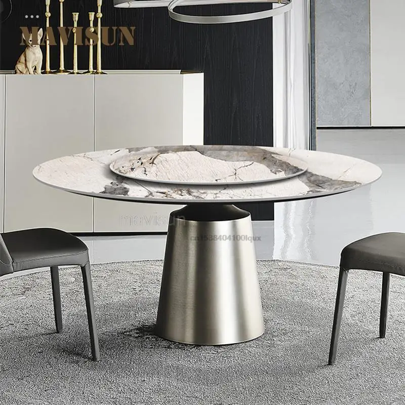 Bright Rock Slab Round Table Italian Light Luxury Home Postmodern Round Dining Table With Turntable Living Room Home Furniture