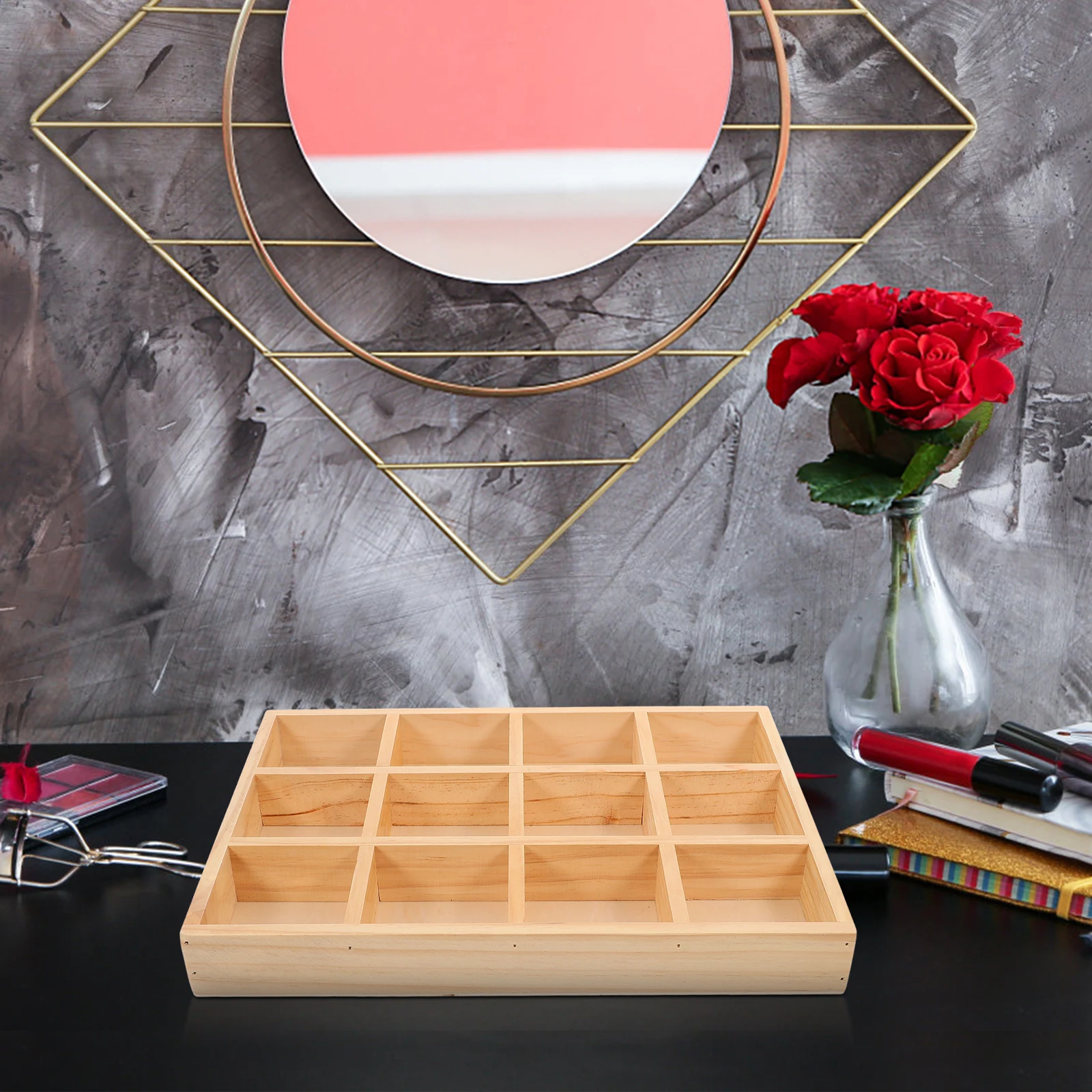 

Wooden Storage Box Jewelry Organizing Tray Compartment Desk Organizer