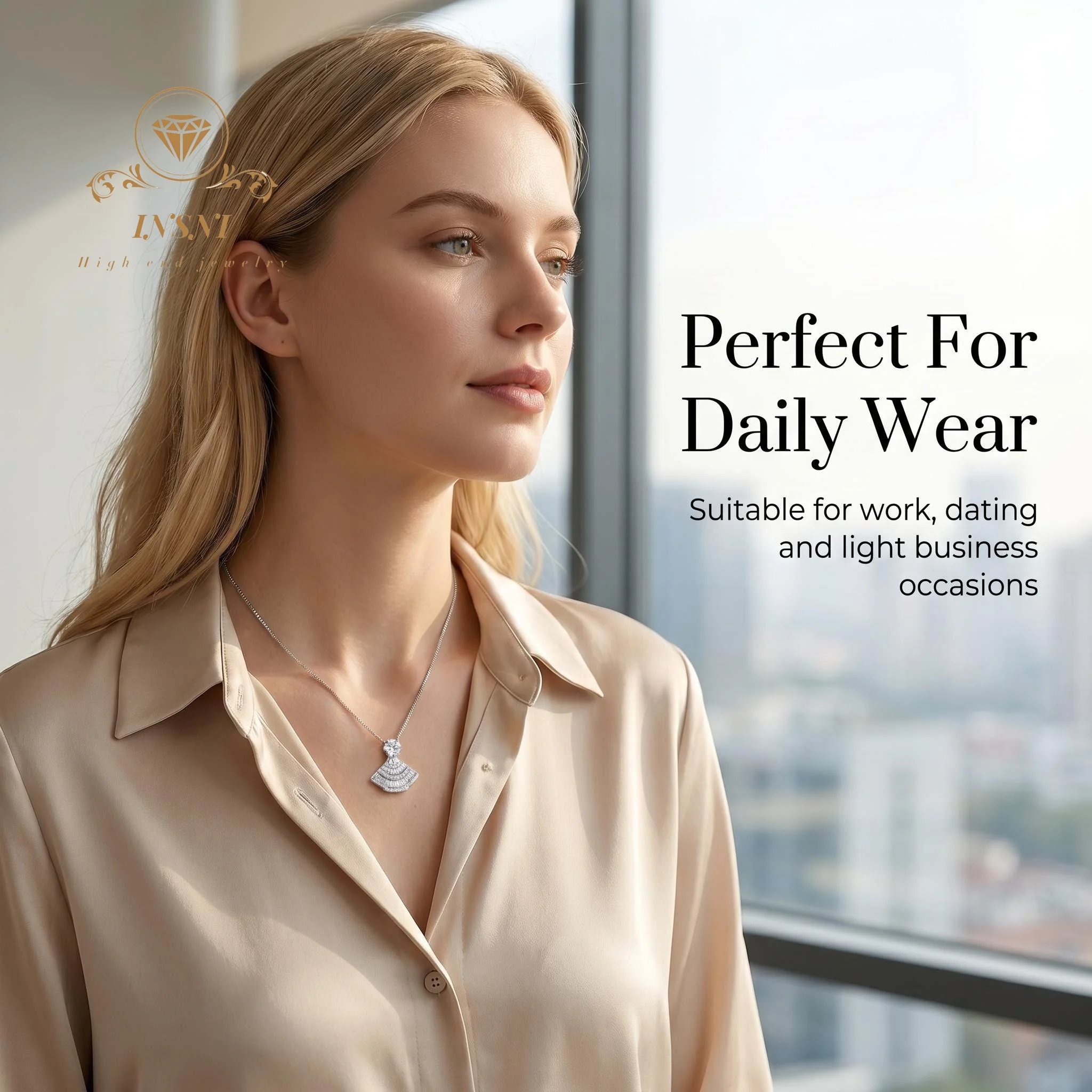 S925 Sterling Silver Princess Skirt Necklace Women's Fan Necklace Niche Skirt Pendant Light Luxury Moissanite Collarbone Chain