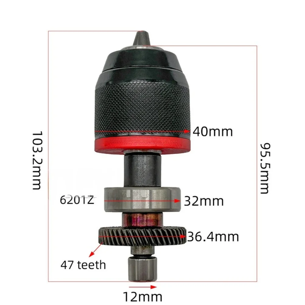 Hand Tight Chuck Assembly for Power Drills Featuring 10mm Capacity and Precision 47 Tooth Metal Gear Mechanism