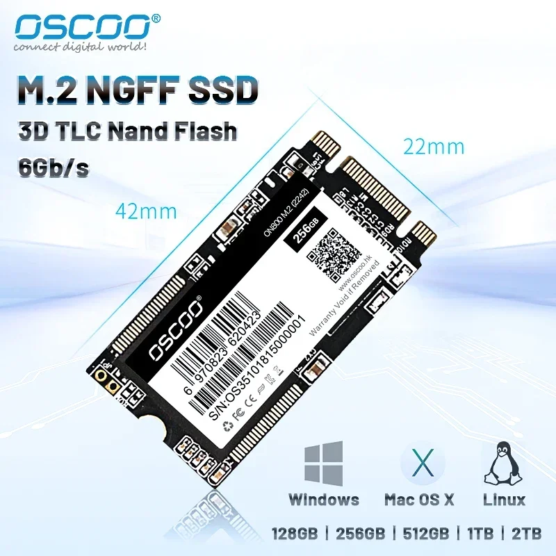 OSCOO  Solid State Internal Drive M2 SSD 128GB 256GB 512GB NGFF 2242 SATA3 Suitable for Laptops and HD Desktops