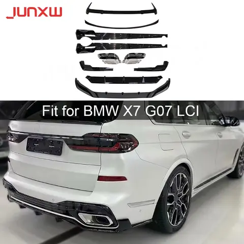 차체 키트 자동차 전면 후면 립 스포일러 탑 윙 테일 윙 사이드 스커트 블랙 배기 팁, BMW X7 G07 LCI 스포츠 2023 + ABS