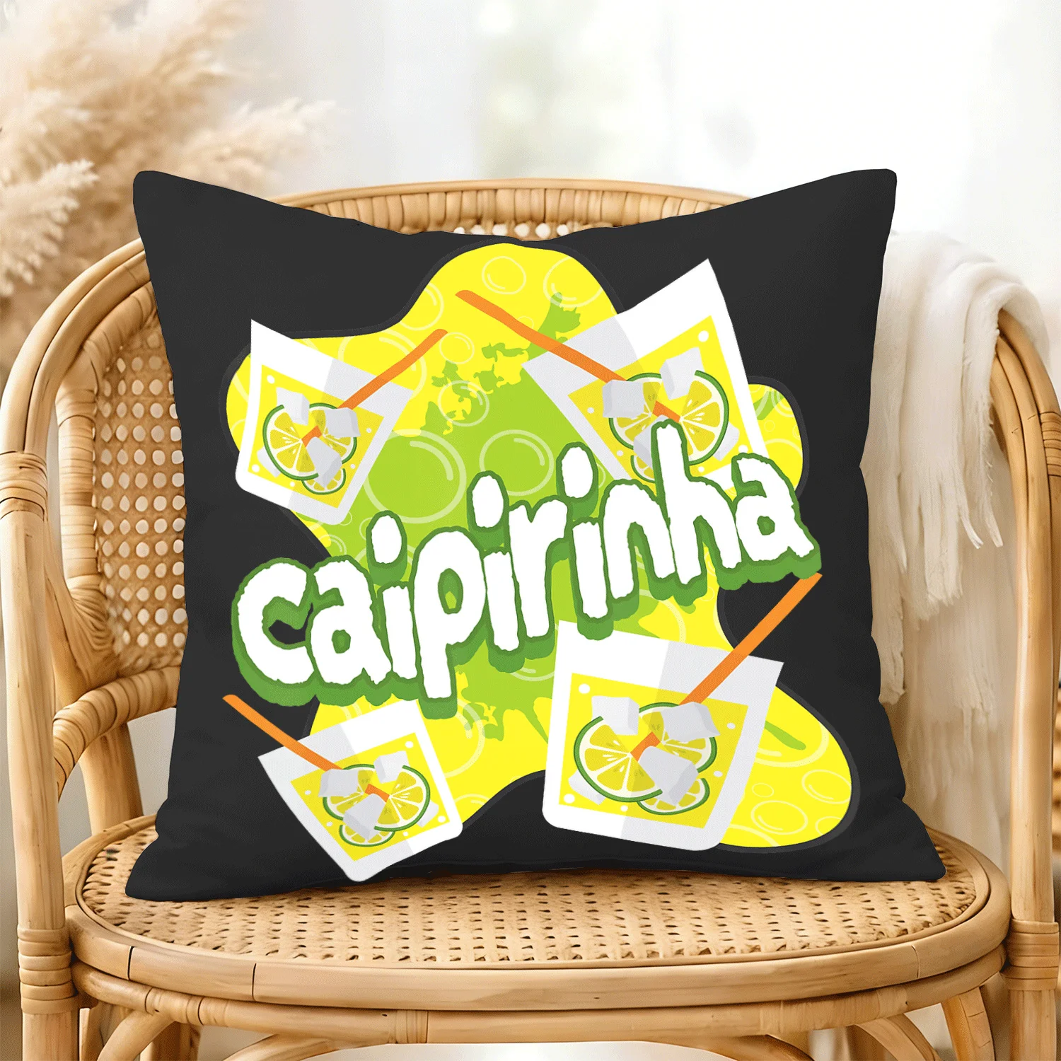 Carpini i Brazil Carpini Cocktail Pie Lemon Black Funda de almohada decorativa 1 Funda de almohada estampada de una sola cara de 45x45 cm, perfecta para el hogar