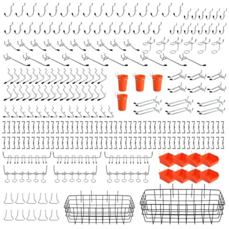 

Pegboard Organizer Accessories Kit 264 PCS Peg Board Hooks Assortment with Bins Cups Baskets for 1/4in Pegboard Wall Organizer