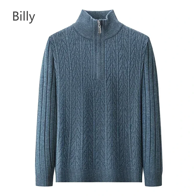 Billy Men's Sweater 2024 Autumn and Winter Zipper Knitted Sweater Long-sleeved Half-high Collar Jacquard Bottoming New Shirt Top
