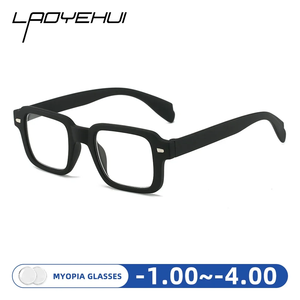 Thicker Sqaure Frame Myopia Glasses for Men Matte Black Unisex Fashion Women Anti-Blue Ray Computer Eyewear Two Pictures