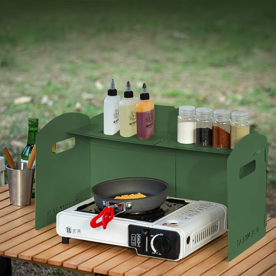 Folding Camping Gas Stove Windshield with Storage Layer Outdoor