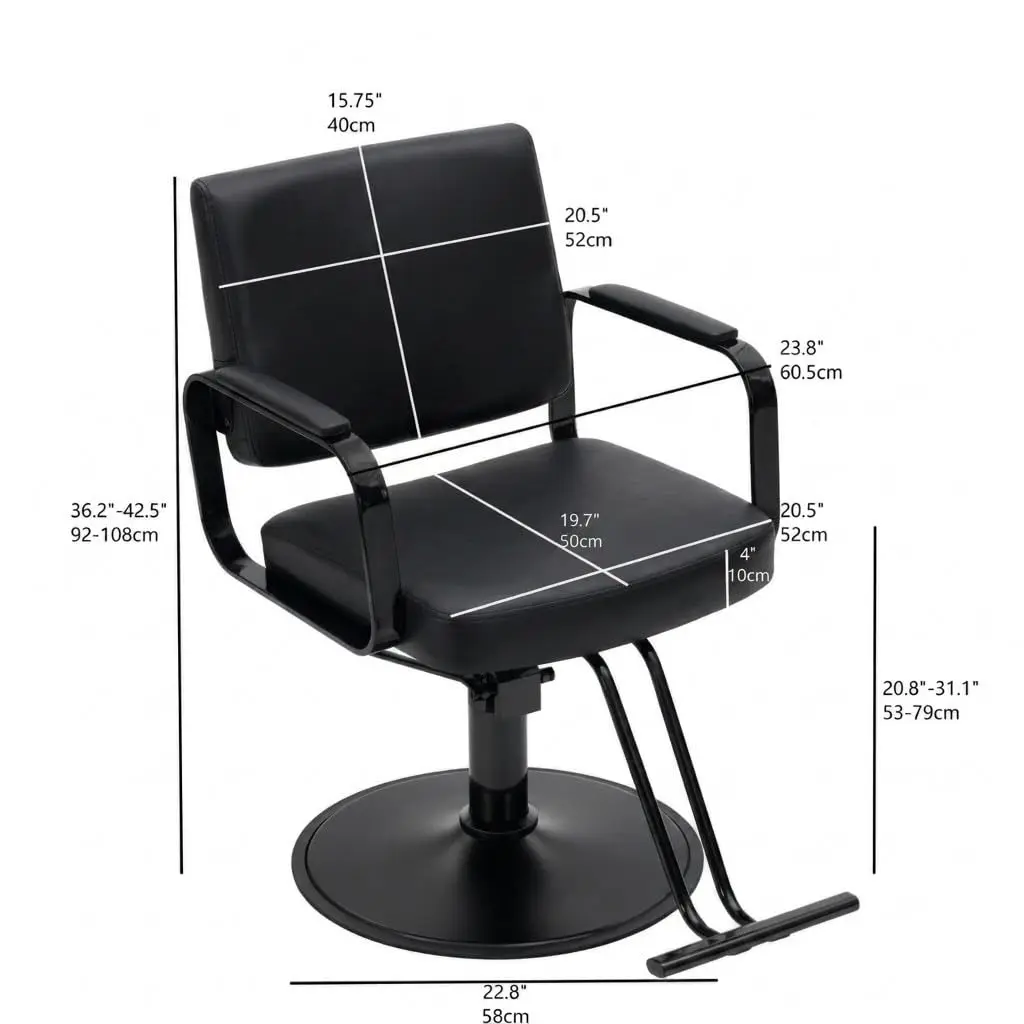 360 Rotatable Spa Salon Styling Chair with Smooth Black Leather, Customized