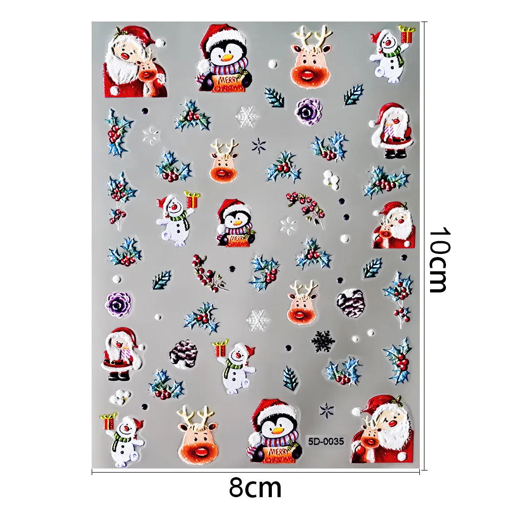 Adesivi per unghie di Natale 5D in rilievo Pupazzo di neve Babbo Natale Alce Adesivi per unghie Fai da te Capodanno 2025 Nail Art Decora Decal Manicure