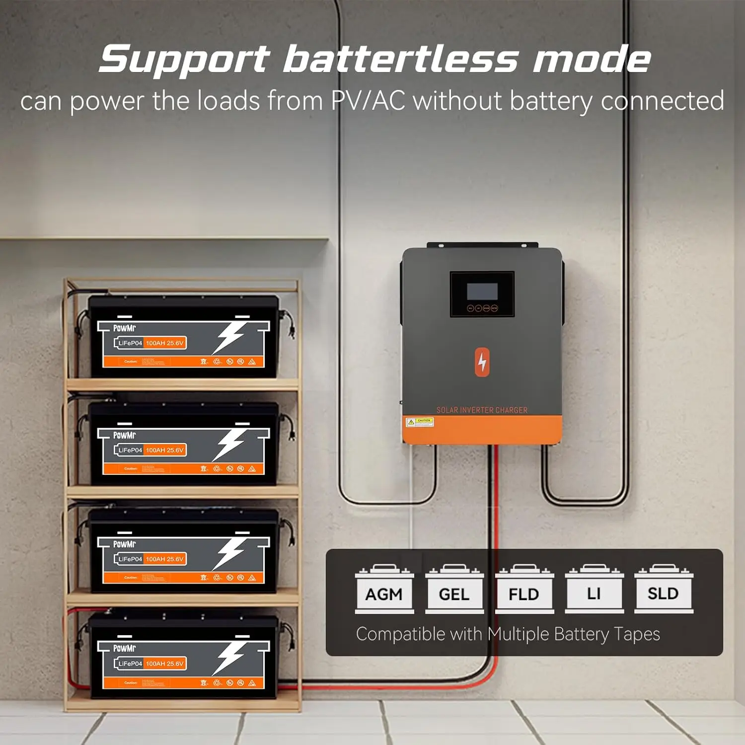 PowMr 3.6KW On/Off-Grid عاكس للطاقة الشمسية 24 فولت تيار مستمر إلى 100/110/120 فولت تيار متردد مدمج 120A MPPT شاحن بالطاقة الشمسية مخرج مزدوج دعم الطاقة Lifepo4