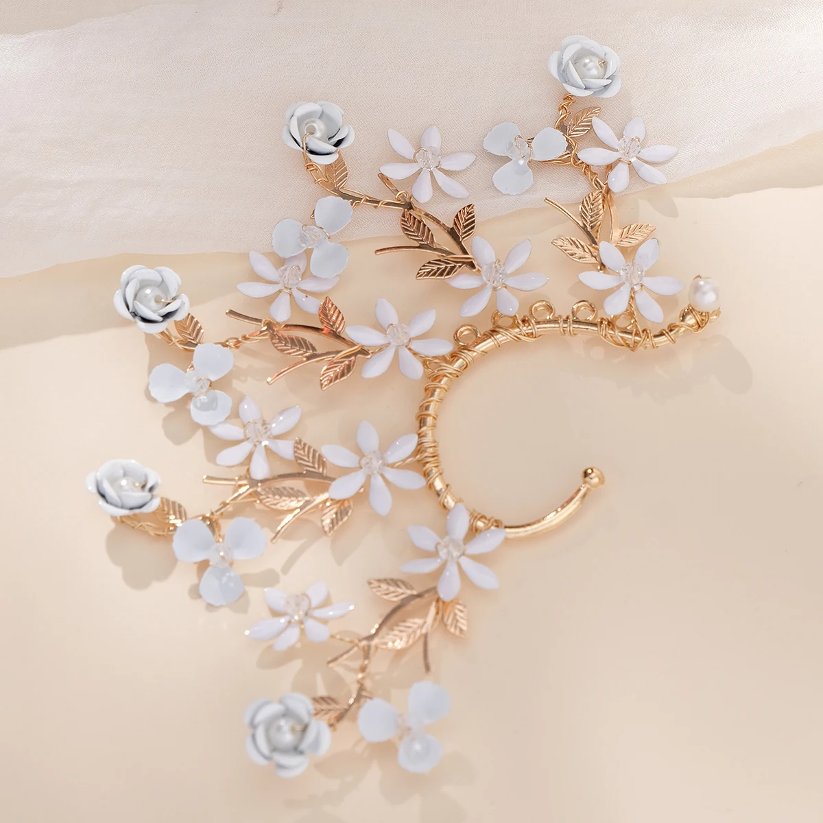 Luxus Metall Ohr Knochen Clips Braut Prinzessin Schmuck Perle und Strass handgemachte Ohrring Clips Prom Zubehör Geburtstagsgeschenke – Detail 12