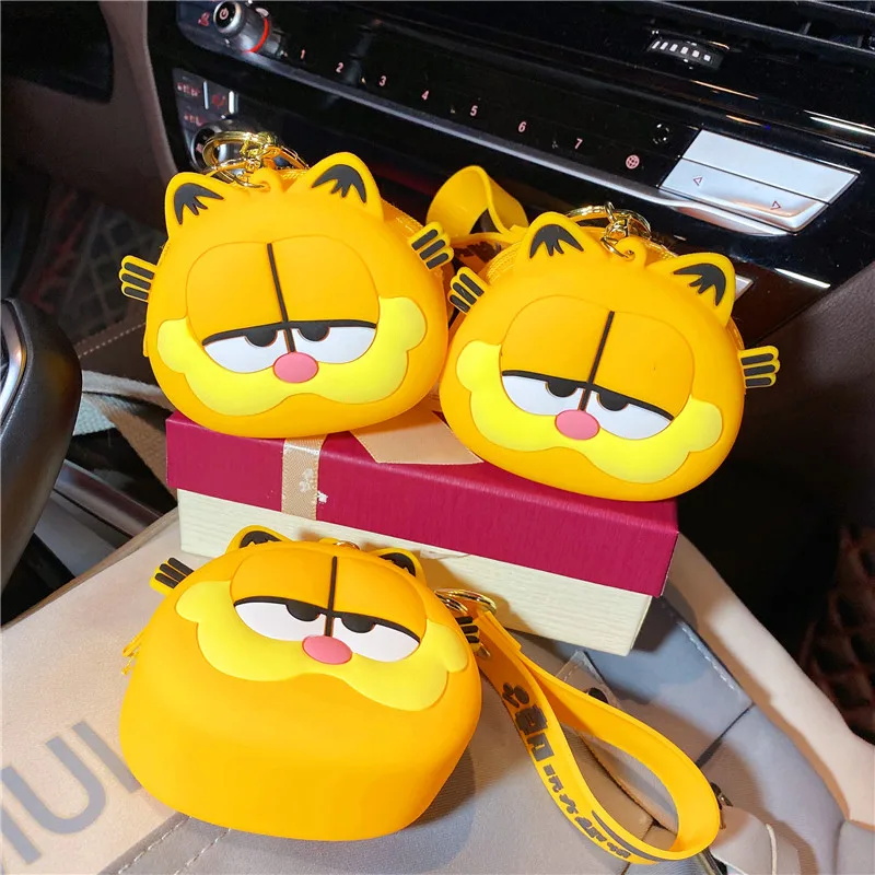 Cartoon Garfield Soft Silicone Key Chain Coin Change Purse Mini Headset Lipstick Storage Bag Couple Pendant Girl Creative Gift