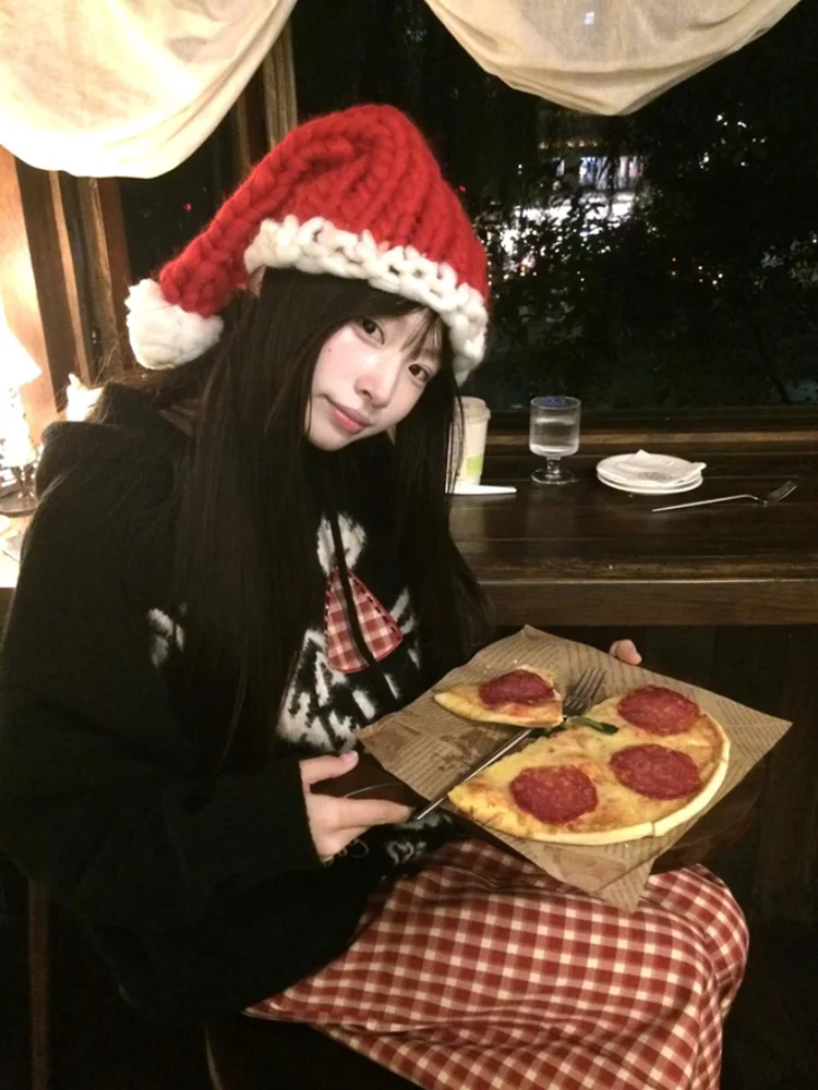 الأحمر منقوشة لامب المخملية المرقعة Fce المرأة فضفاضة بنطال ذو قصة أرجل واسعة الخريف الشتاء عادية عالية الخصر بنطلون طويل