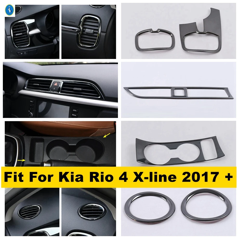 

Black Auto Glass Lift Button / Water Cup Holder / Dashboard Air AC Vent Accessories Cover Trim For Kia Rio 4 X-line 2017 - 2020