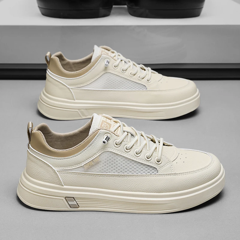 

Мужские белые низкие кроссовки: сетка и кожа, легкие для лета