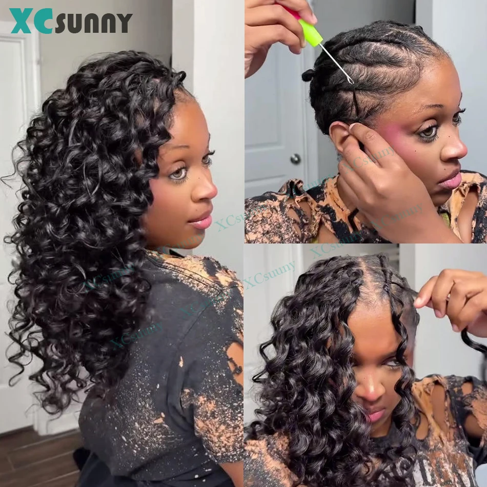 موجة عميقة ريشة الكروشيه الشعر البشري غير مرئية Knotless الكروشيه وصلات شعر بشري مع سلسلة في الأوسط قبل فصل #2