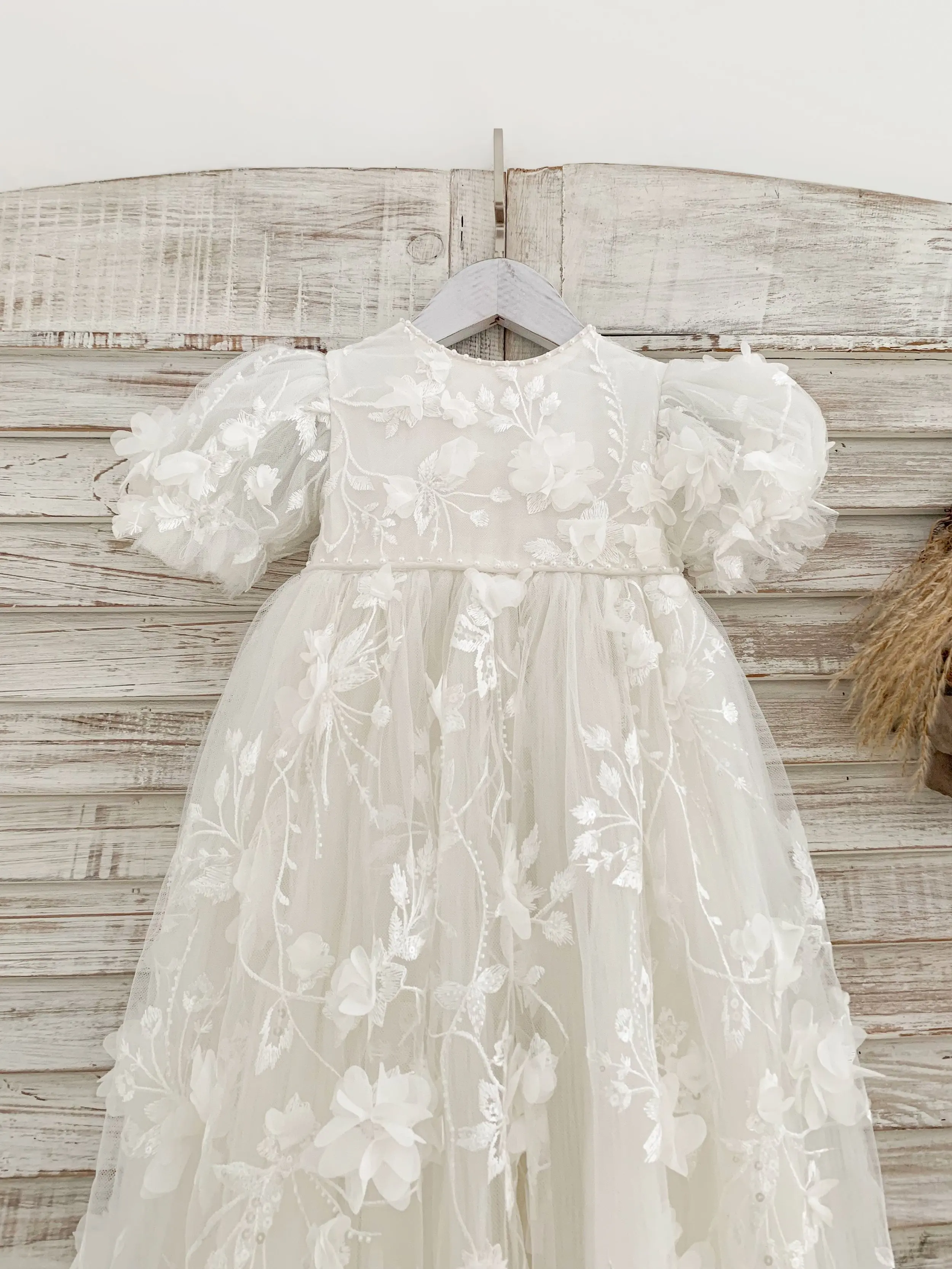 فساتين التعميد الفاخرة ثلاثية الأبعاد للأطفال مزينة بالدانتيل للفتيات المعمودية مخصصة لحديثي الولادة وأعياد ميلاد الأطفال فساتين التواصل الأول #4