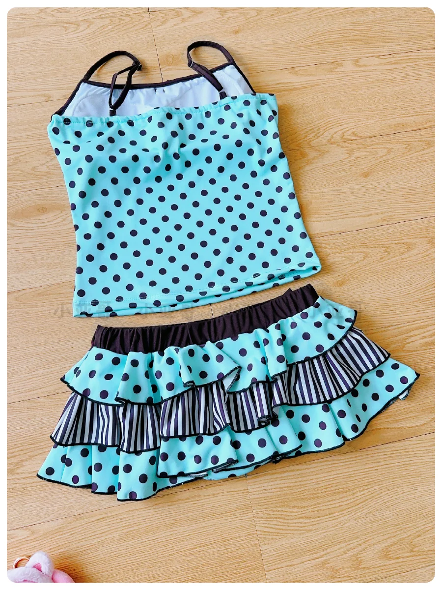 Japanese Girl Swimwears Summer Split Swim Suit Sweet Cute Polka Dot Suspender Cake Skirt Two-piece Set Swimsuit Women