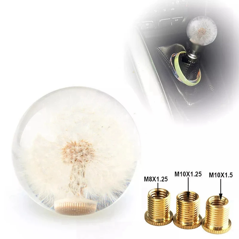 NewManual Gear Shift Knob Crystal Ball with Real Dandelions Flowers Car Shift Knobs Gear Shifter Knob with 3 Adapters