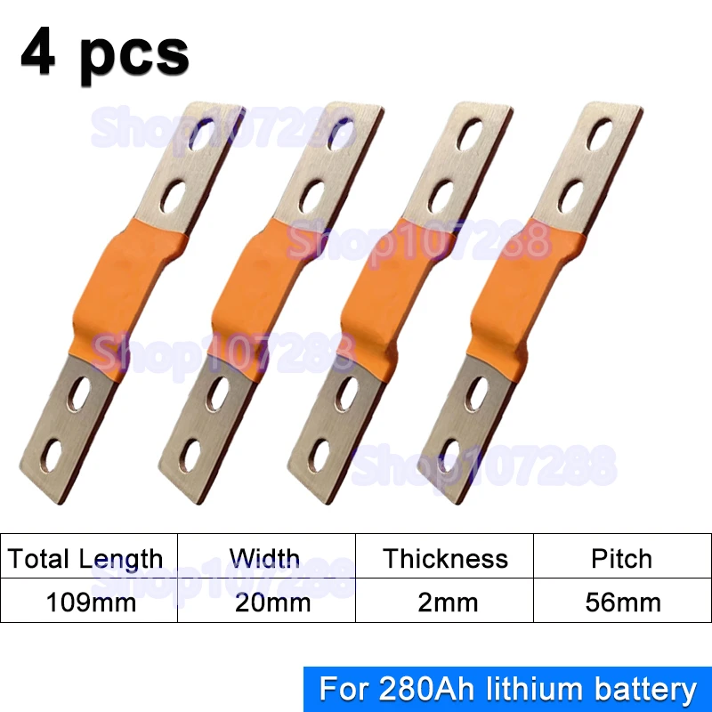 1/2/3/4/8 Uds 230Ah 280Ah 300Ah barra colectora Lifepo4 batería conector de cobre Flexible 56mm 74mm para uso de batería Lifepo4 de 12V