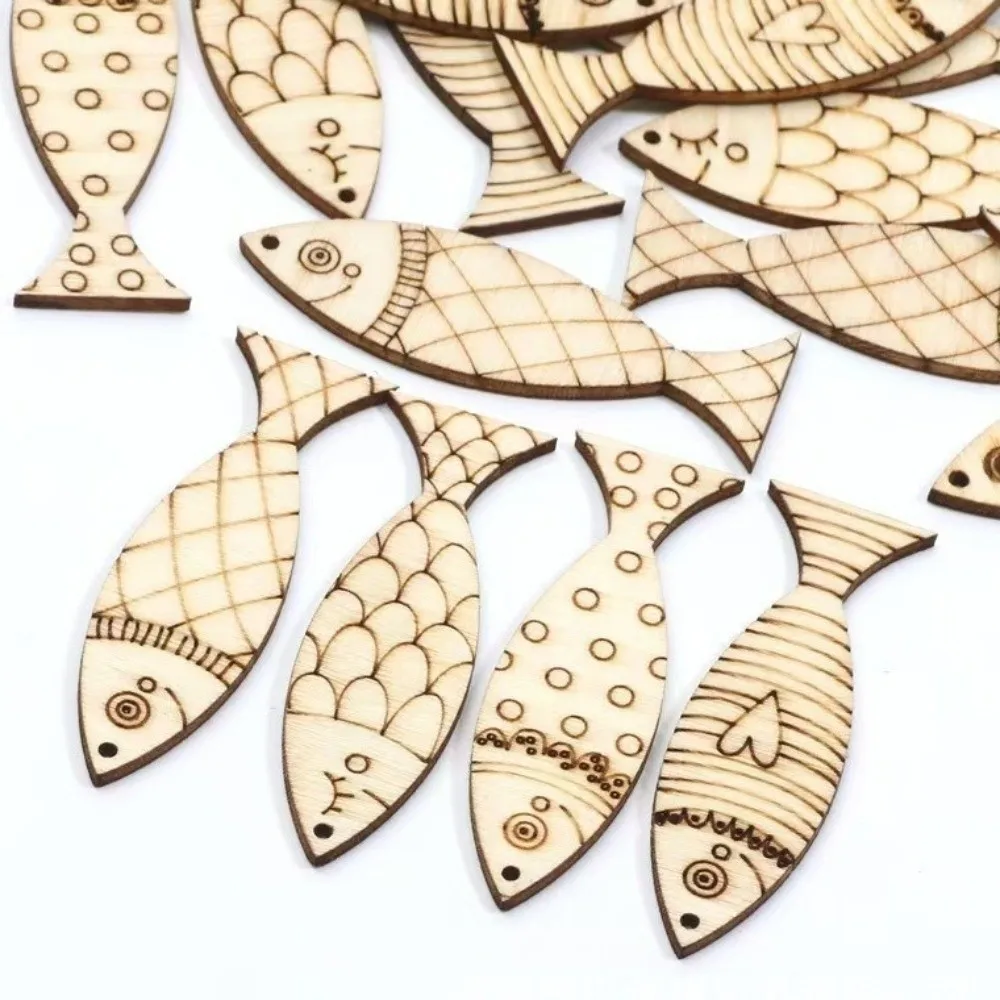 40PCS Blank Wooden Fish Cutouts Unfinished DIY Crafts Painted Fish Ornaments Sea Animal Rustic Fish Wall Decor Kindergarten