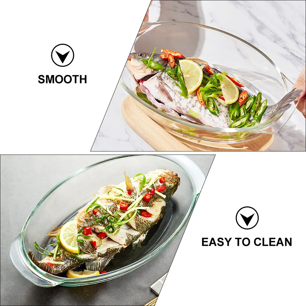

Glass Food Plate Microwave Serving Tray Practical Transparent Oval Dinner Plate Portable Kitchen Serving Dish for Home