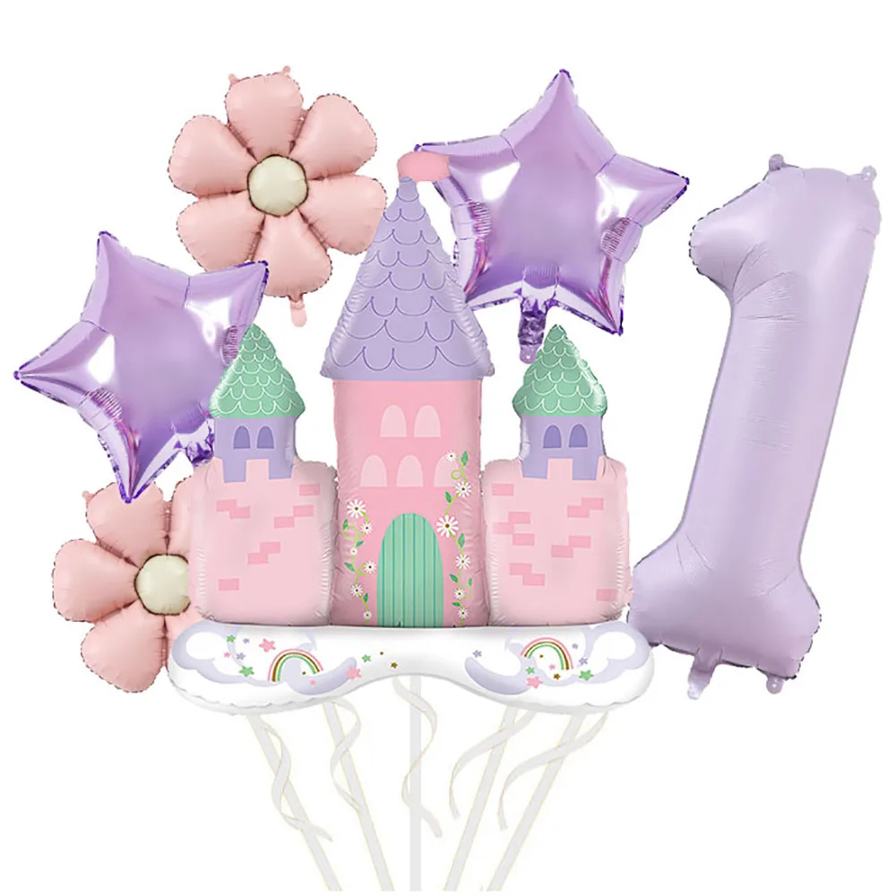 40inch Light Purple Number Balloon Princess Castle Balloon Daisy Flower Balloon for Castle Princess Theme Birthday Party Decoration