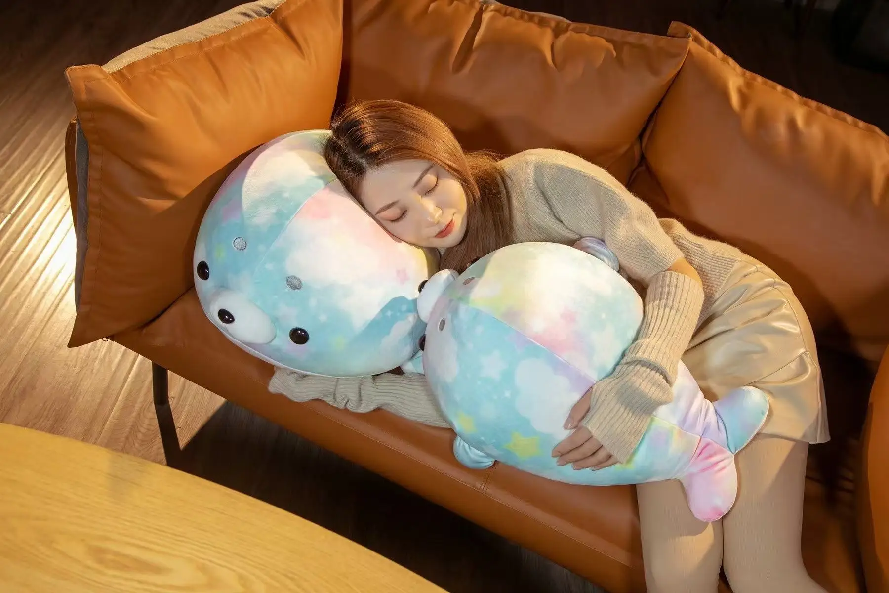 

55/70cm Rainbow Seal Simulation Plush Toy Handmade Doll Cartoon Anime Cute Pillow Cushion Home Decoration Children's Birthday Gi