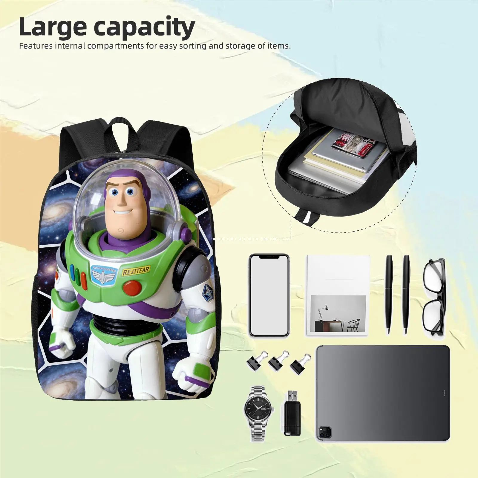 ディズニー 1個 トイ・ストーリー バズ・ライトイヤー バックパック、カジュアルバッグ、大容量、高品質ギフト、パーソナライズされた日常使用