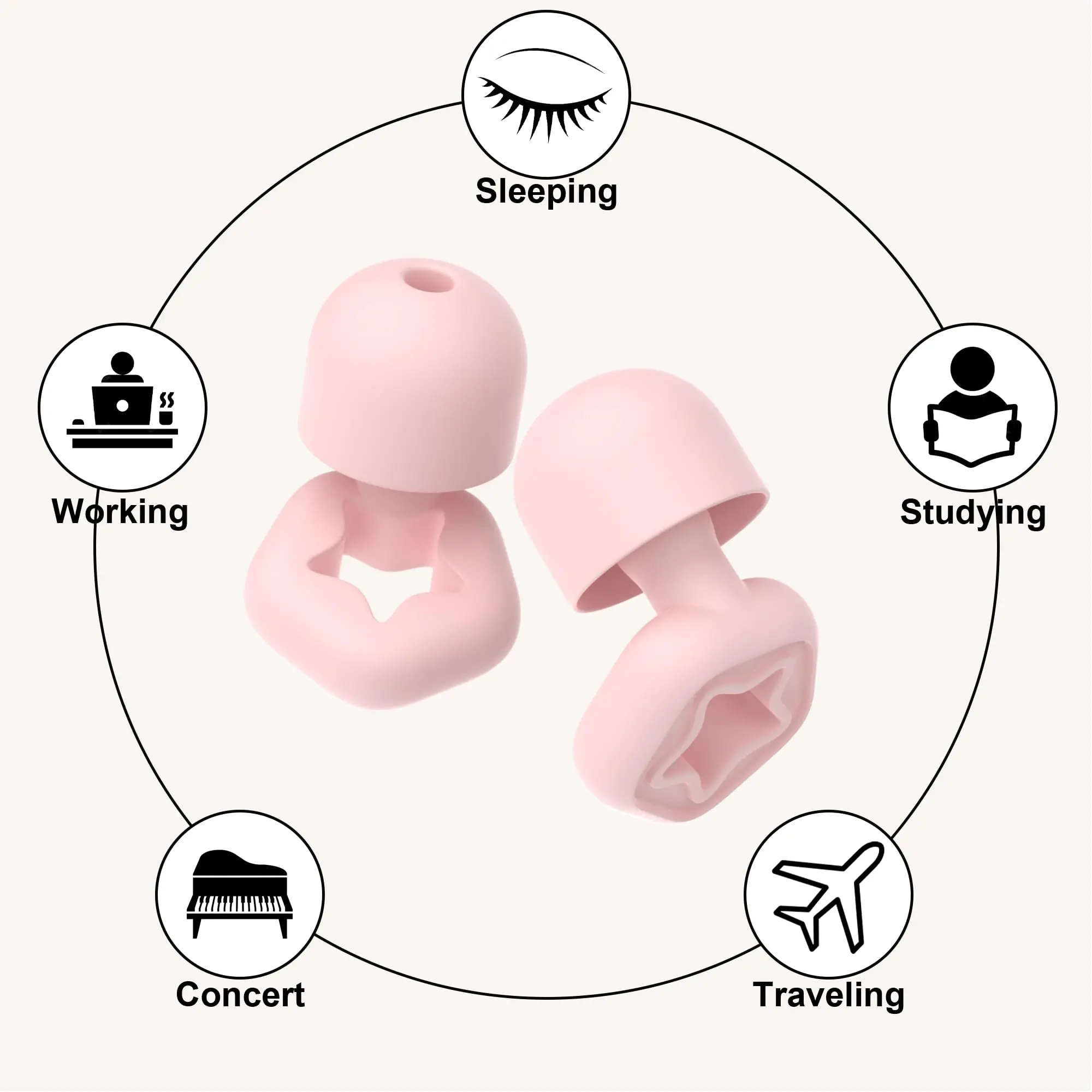 Tapones para los oídos para dormir, reducción de ruido, silicona, suaves, reutilizables, lavables, tapones para los oídos de estrella para dormir, trabajo, vuelos, conciertos, ronquidos