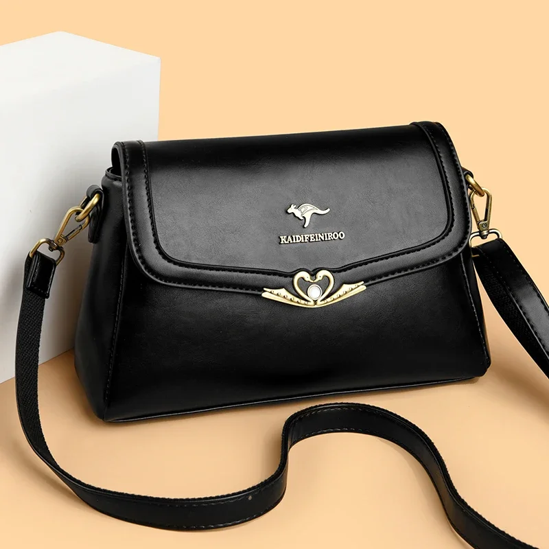 Borsa a tracolla in pelle PU da donna vintage con copertina quadrata a tracolla tinta unita femminile di mezza età nuove borse a tracolla grandi da donna