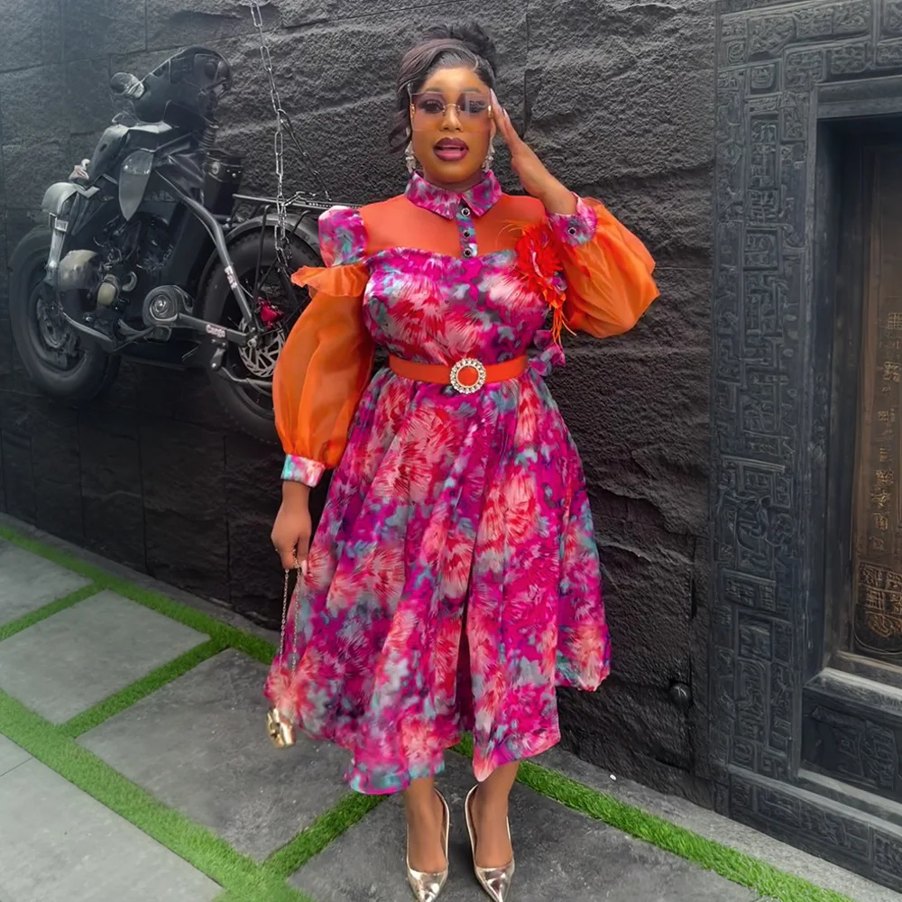 긴소매 쉬폰 드레스 우아한 여성 파티 프롬 생일 이브닝 맥시 로브 아프리카 다시키 의류 터키 드레스